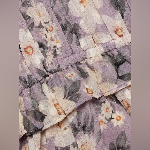 🎀ANTHROPOLOGIE X EN SAISON purple floral peasant sleeve ruffle boho dress small - Picture 3 of 13